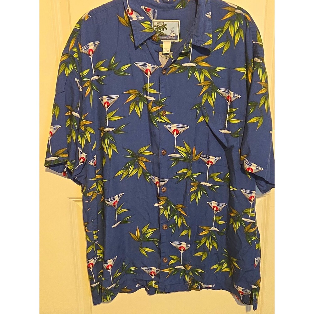 AFTCO Bluewater Hawaiian Fishing Shirt Mens XL 100% Rayon Made USA Tropical